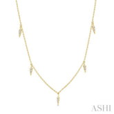 1/10 Ctw Spearhead Mount Round Cut Diamond Station Necklace in 14K Yellow Gold